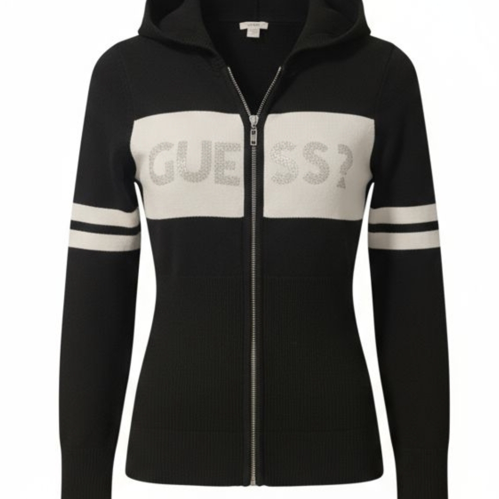 Guess Black and White Striped Hoodie